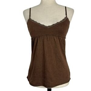 Vintage Y2K Hollister Top Medium Lace Trim Brown Cami Tank Babydoll Coquette